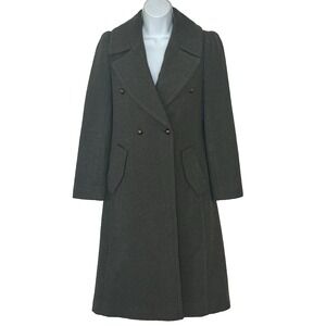 Club Monaco Long Wool Overcoat XS Puff Sleeves Tailored Coat Olive Green